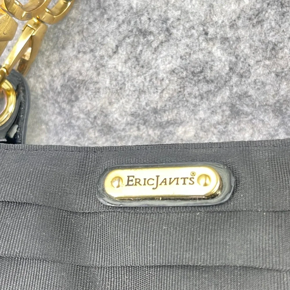Eric‎ Javits Shoulder Bag Womens Medium Black Ribbon Tiered Gold Hardware Purse